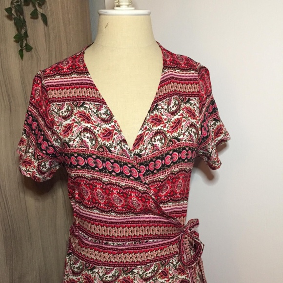 Boho Wrap Dress Full Length Bottom Flare - Picture 3 of 7